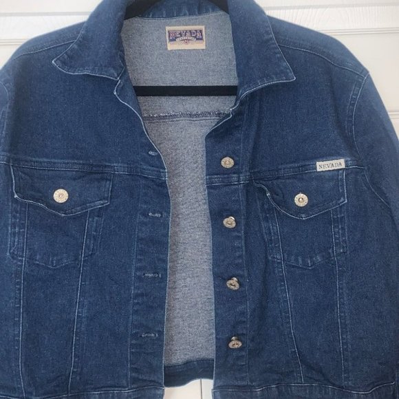 Vintage Nevada Jeanswear Jean Jacket Dark Wash Denim Button Up  Size Medium - Picture 3 of 6